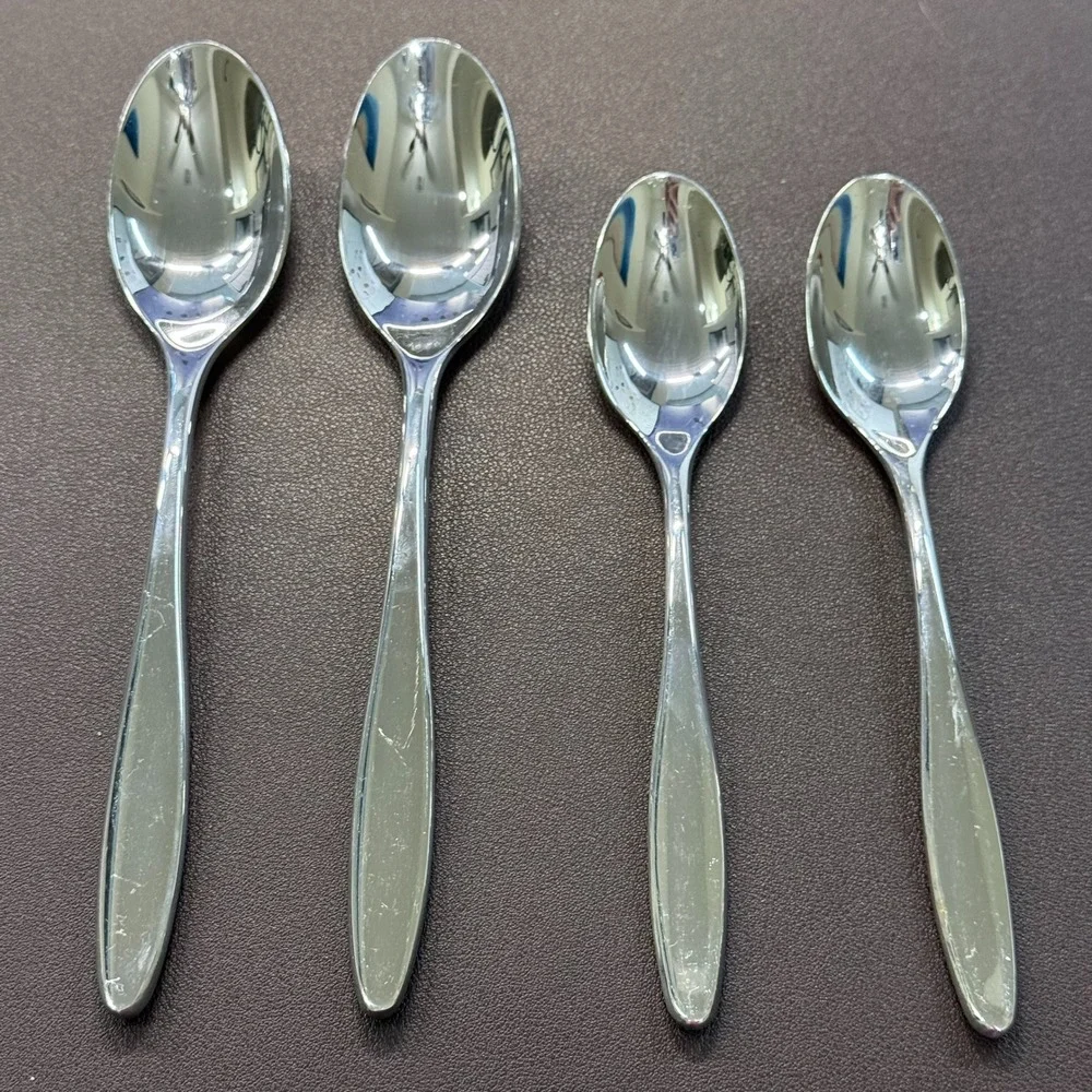 Gourmet Settings Stainless Steel Spoons‎ Set of 4 Teardrop Handle 2 Sizes Silver